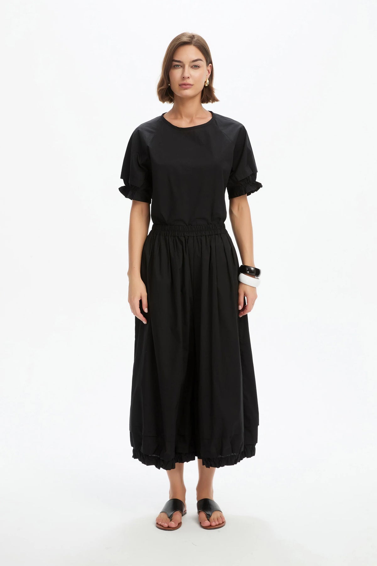 Tirelli Ruffle Cuff Poplin Pant - Black