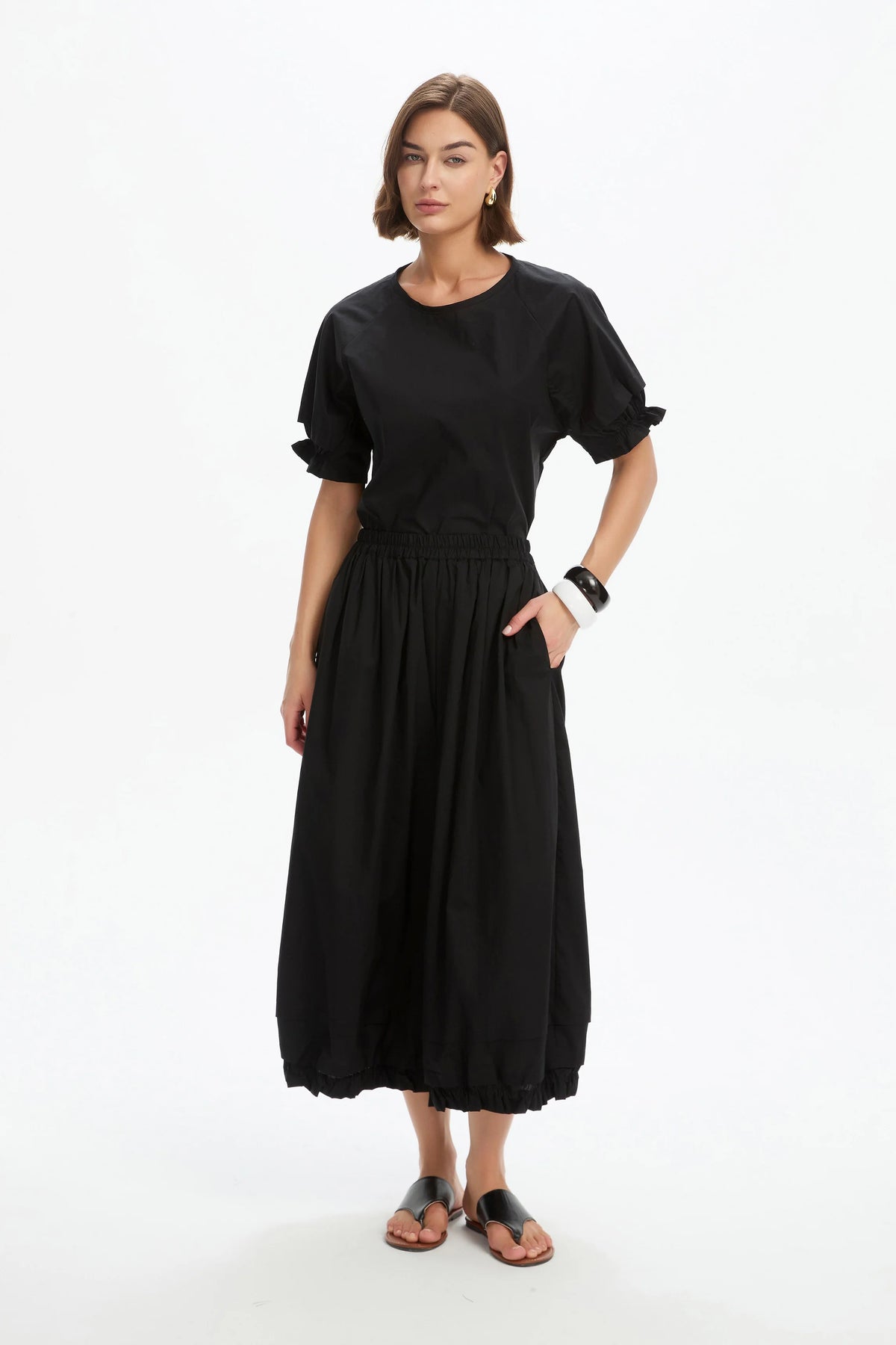Tirelli Ruffle Cuff Poplin Pant - Black