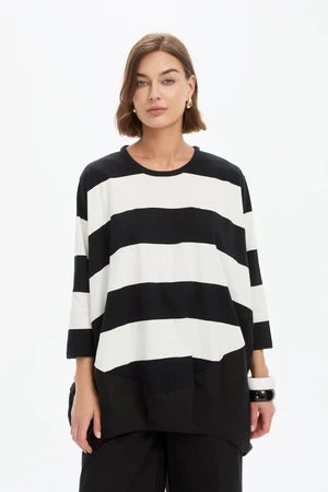 Tirelli Stripe Billow Combi Top - Black/White Stripe