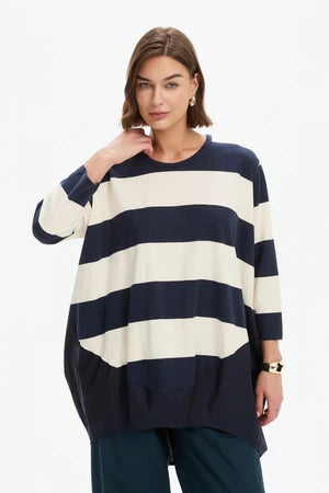 Tirelli Stripe Billow Combi Top - Black/White Stripe