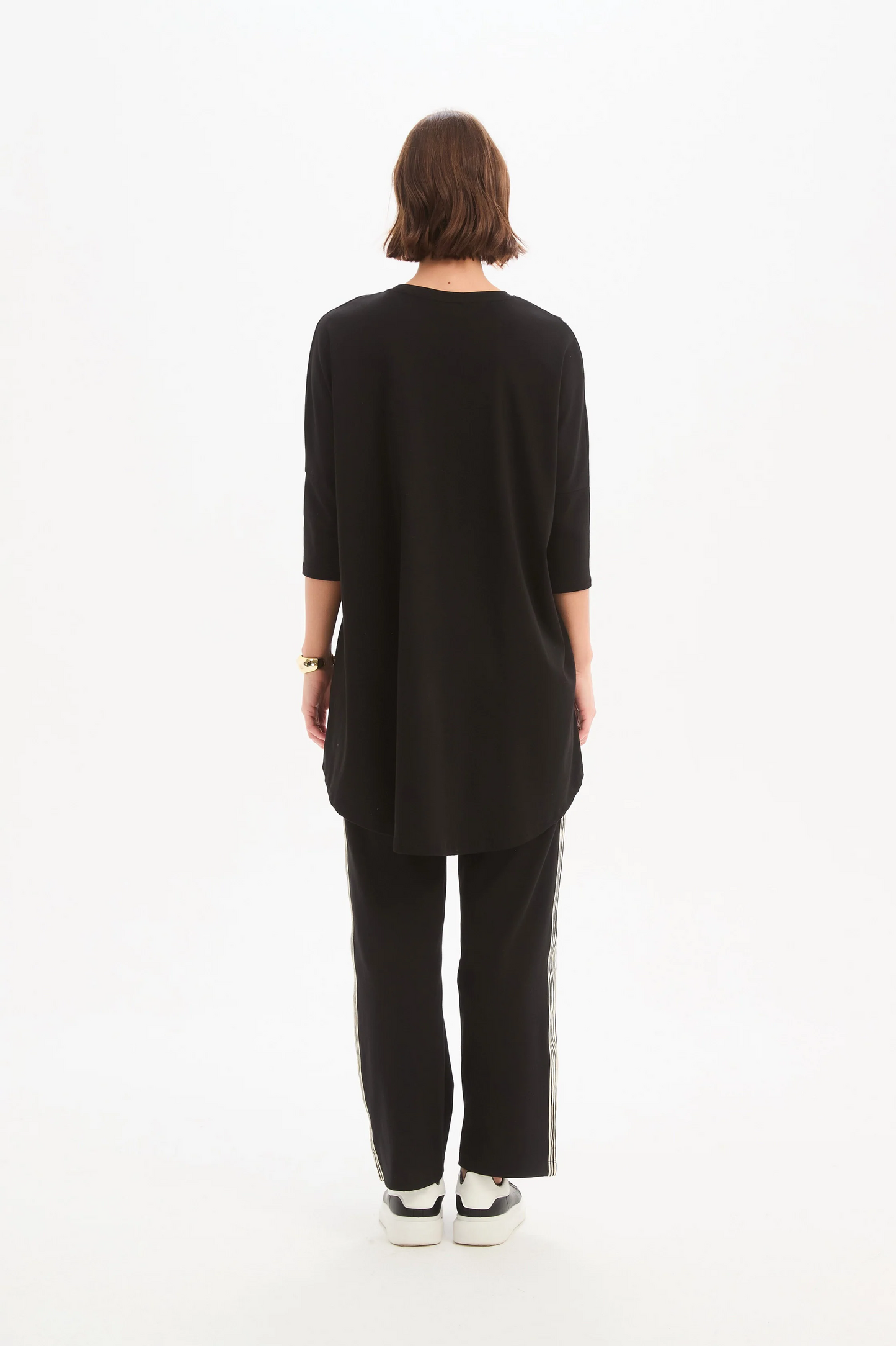 Tirelli Stripe Front 3/4 Sleeve Tee - Black/Cream Stripe