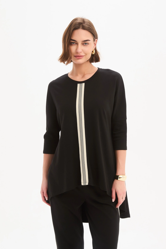 Tirelli Stripe Front 3/4 Sleeve Tee - Black/Cream Stripe