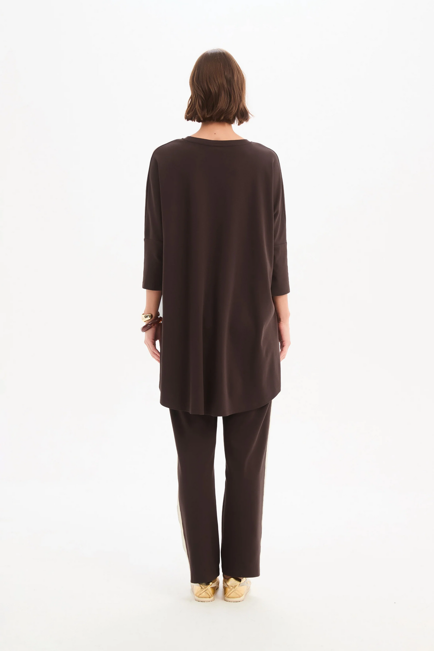 Tirelli Stripe Front 3/4 Sleeve Tee - Chocolate/Cream Stripe
