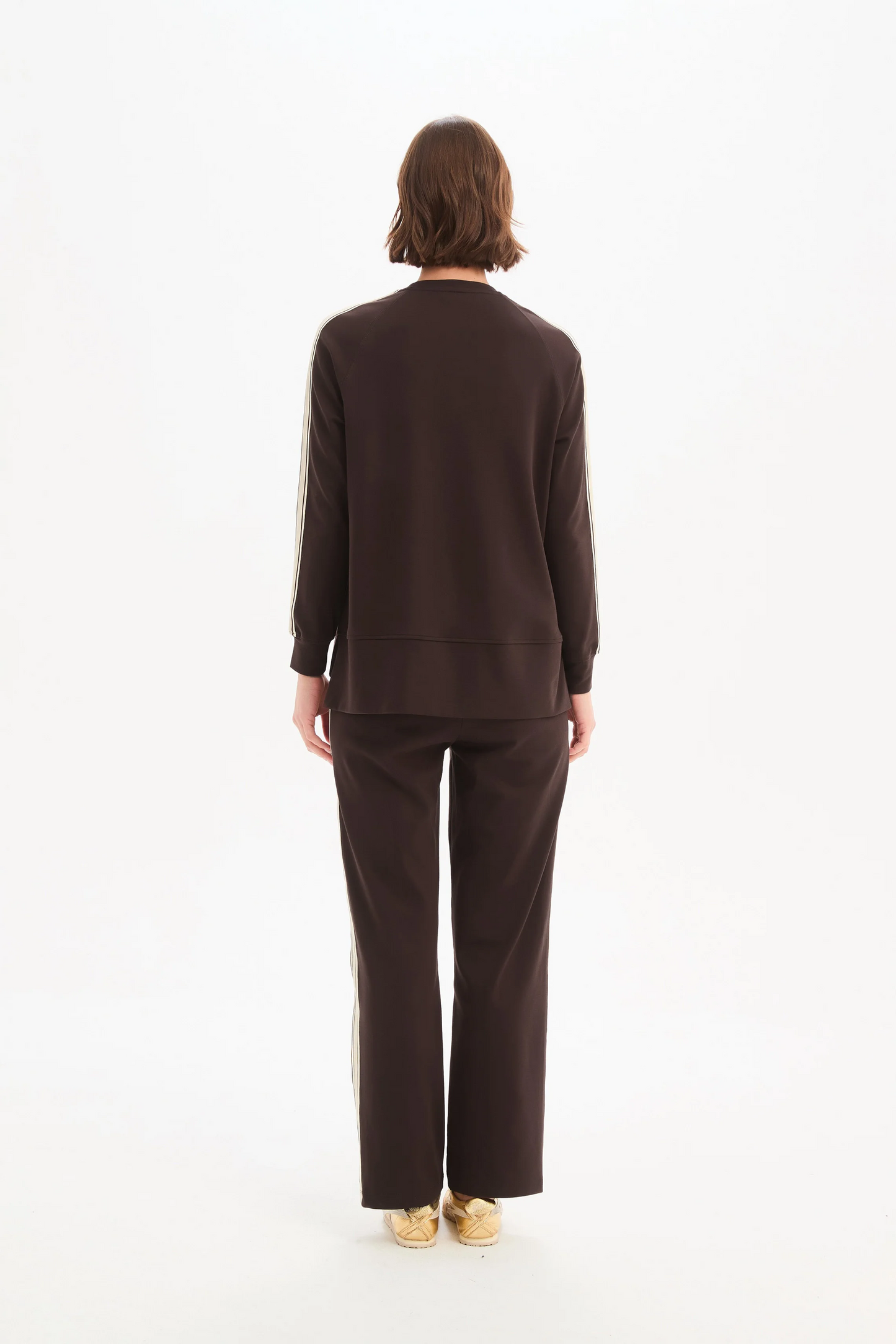 Tirelli Stripe Sleeve Sweat - Chocolate/Cream Stripe