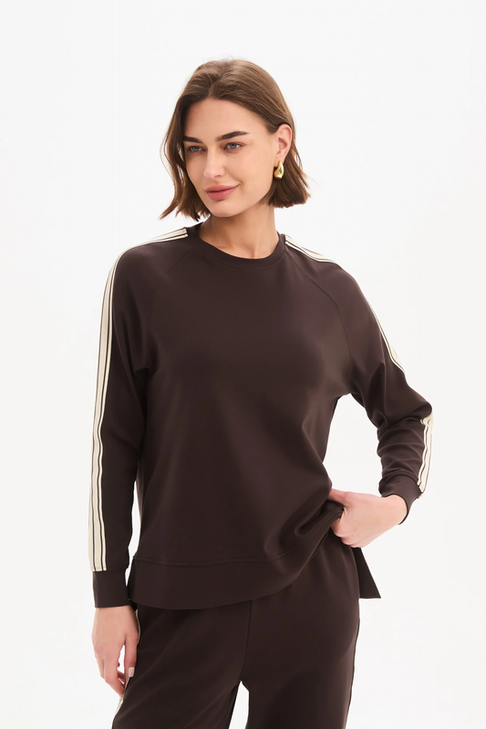 Tirelli Stripe Sleeve Sweat - Chocolate/Cream Stripe