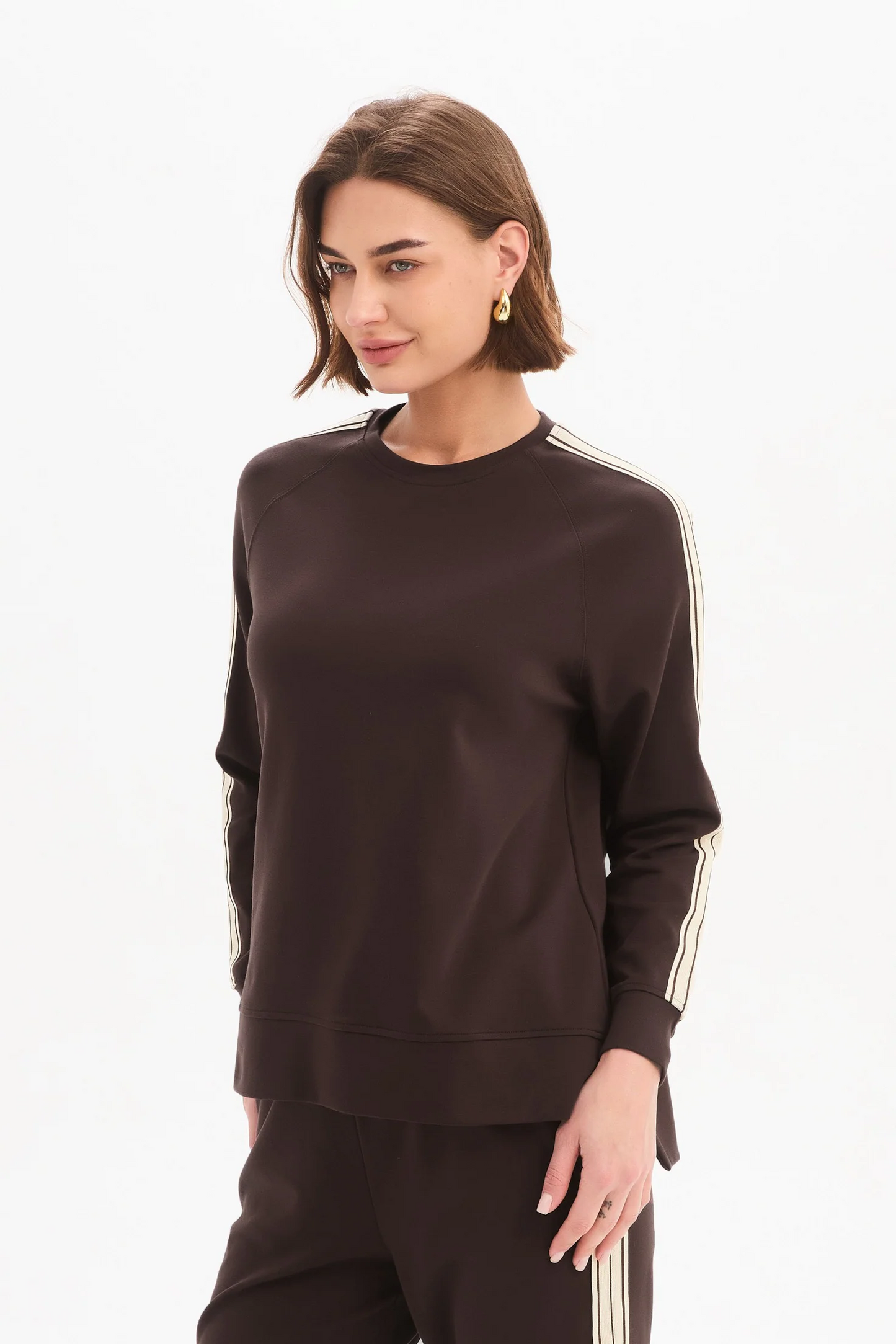 Tirelli Stripe Sleeve Sweat - Chocolate/Cream Stripe
