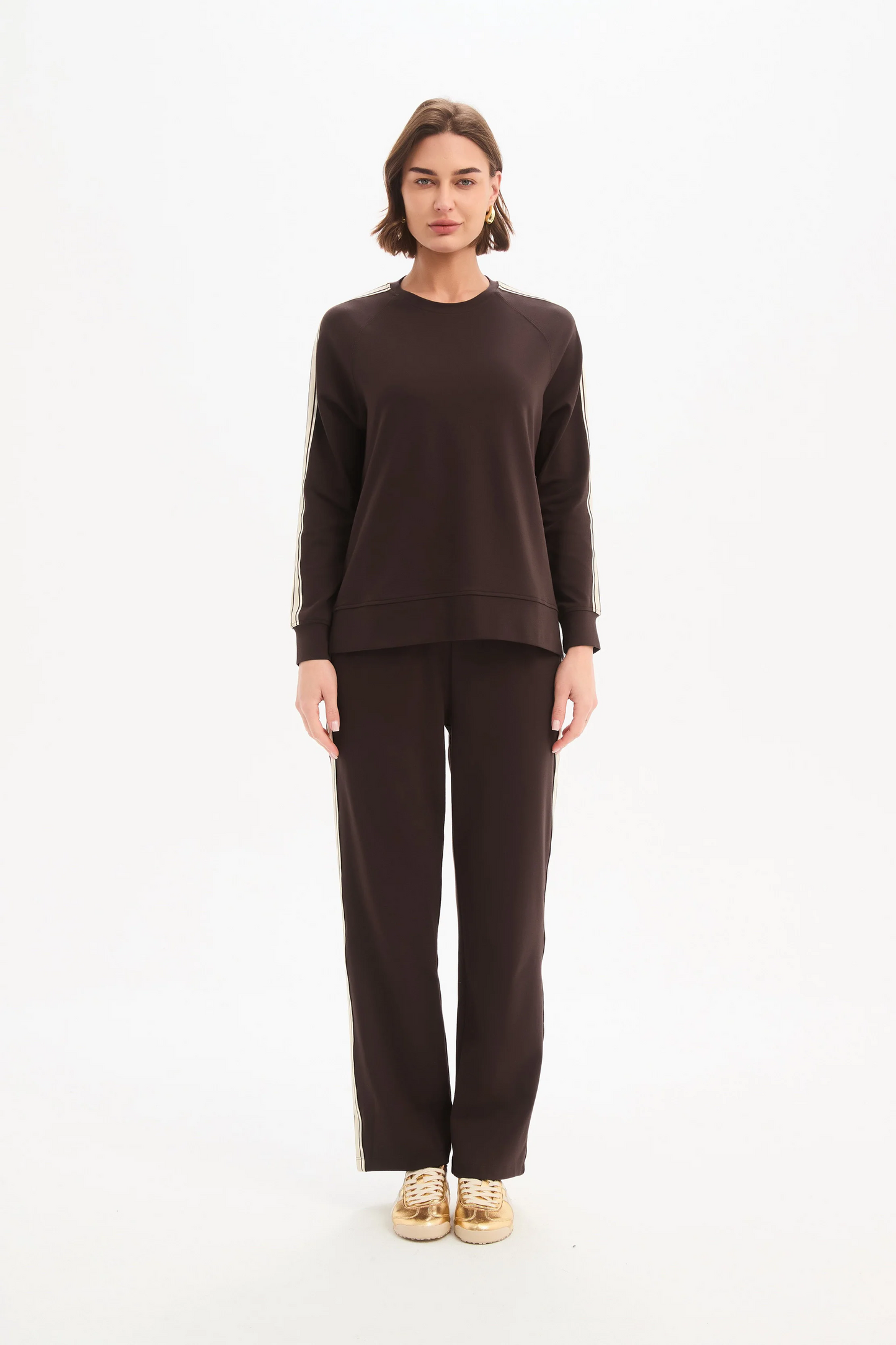Tirelli Stripe Sleeve Sweat - Chocolate/Cream Stripe