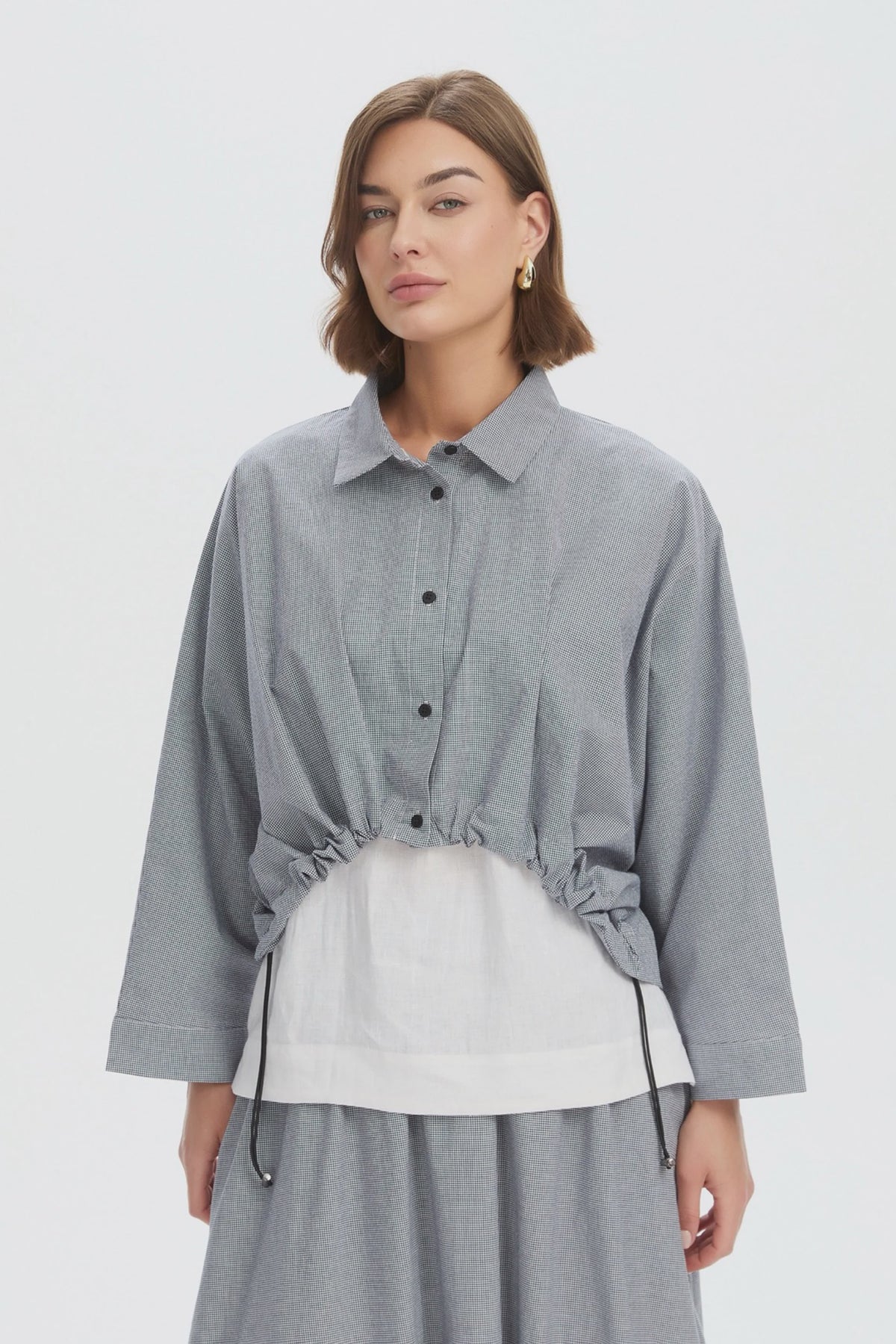 Tirelli Wide Crop Gingham Overshirt - Black/Wite/Gingham