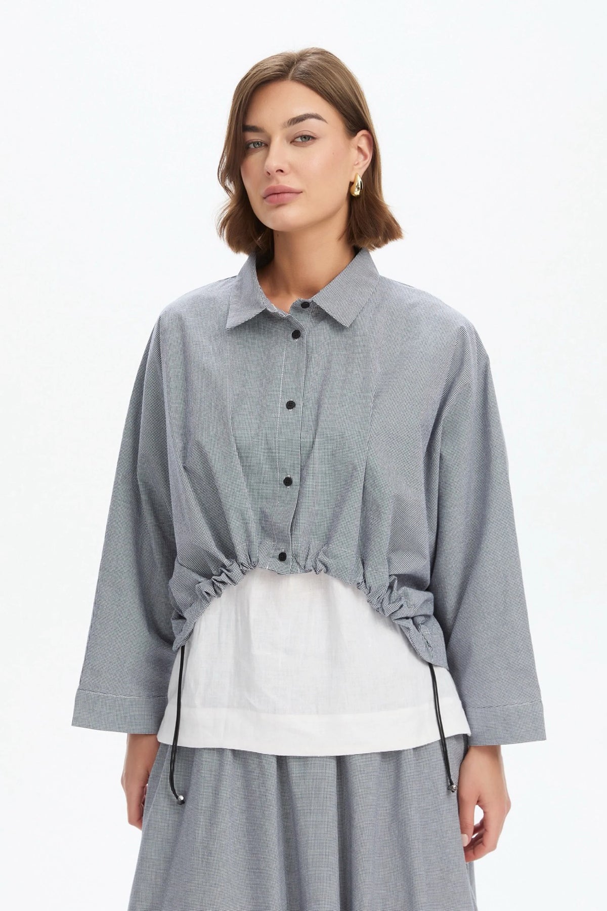 Tirelli Wide Crop Gingham Overshirt - Black/Wite/Gingham