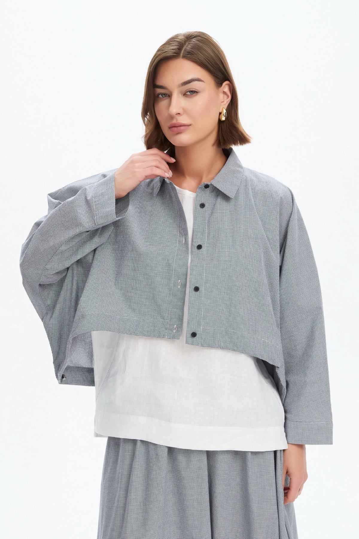 Tirelli Wide Crop Gingham Overshirt - Black/Wite/Gingham