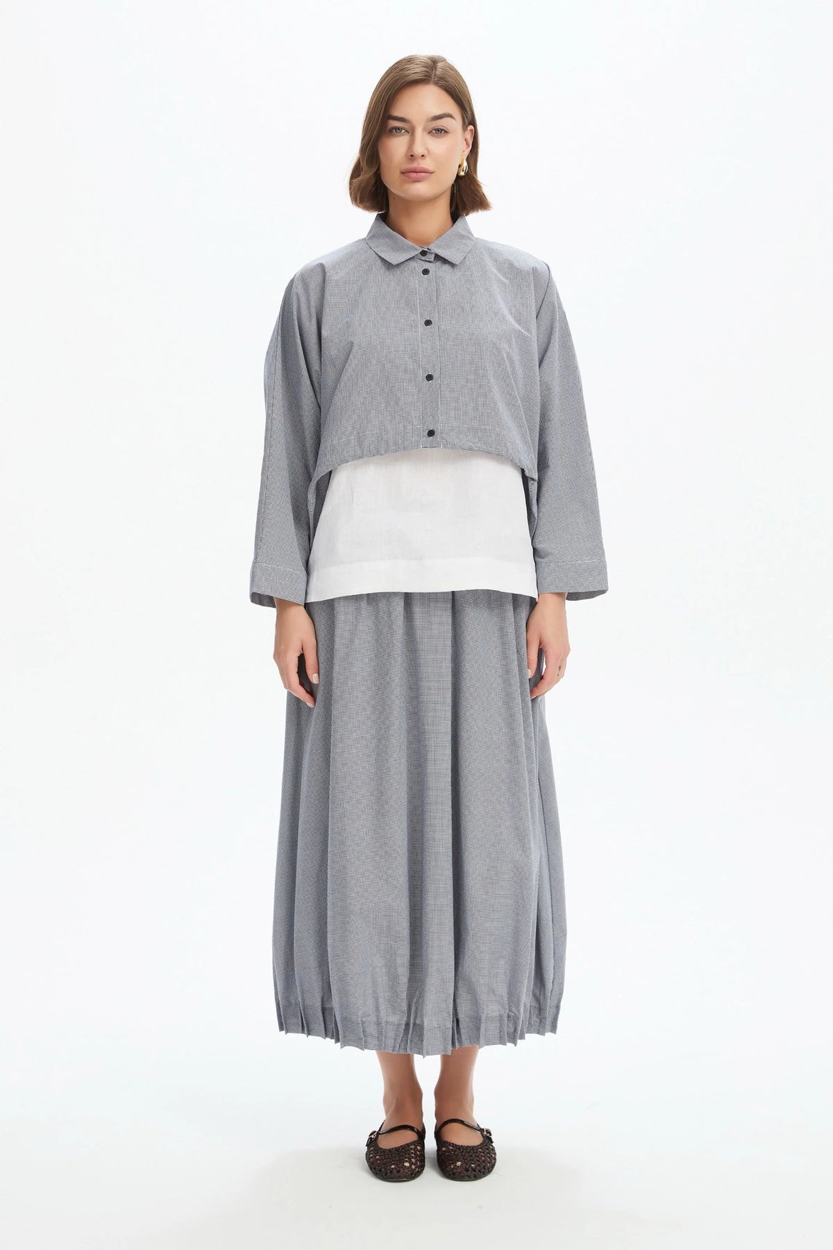 Tirelli Wide Crop Gingham Overshirt - Black/Wite/Gingham