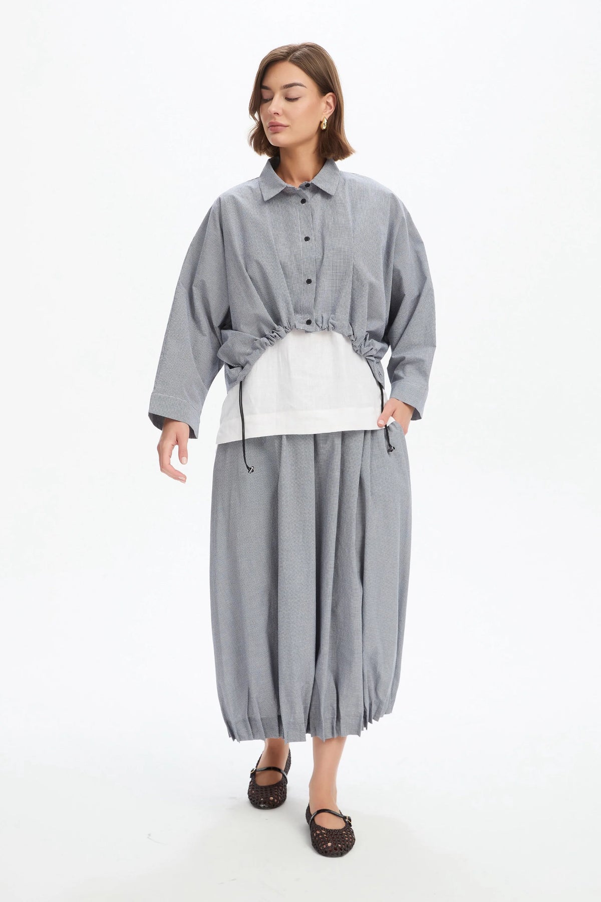 Tirelli Wide Crop Gingham Overshirt - Black/Wite/Gingham