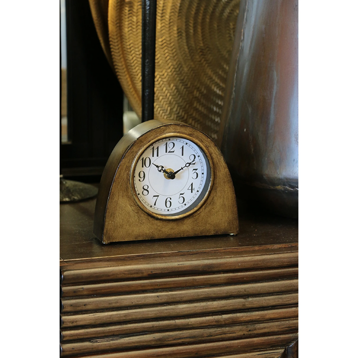 CC Interiors Arched Mantle Clock in Antique Brass Finish