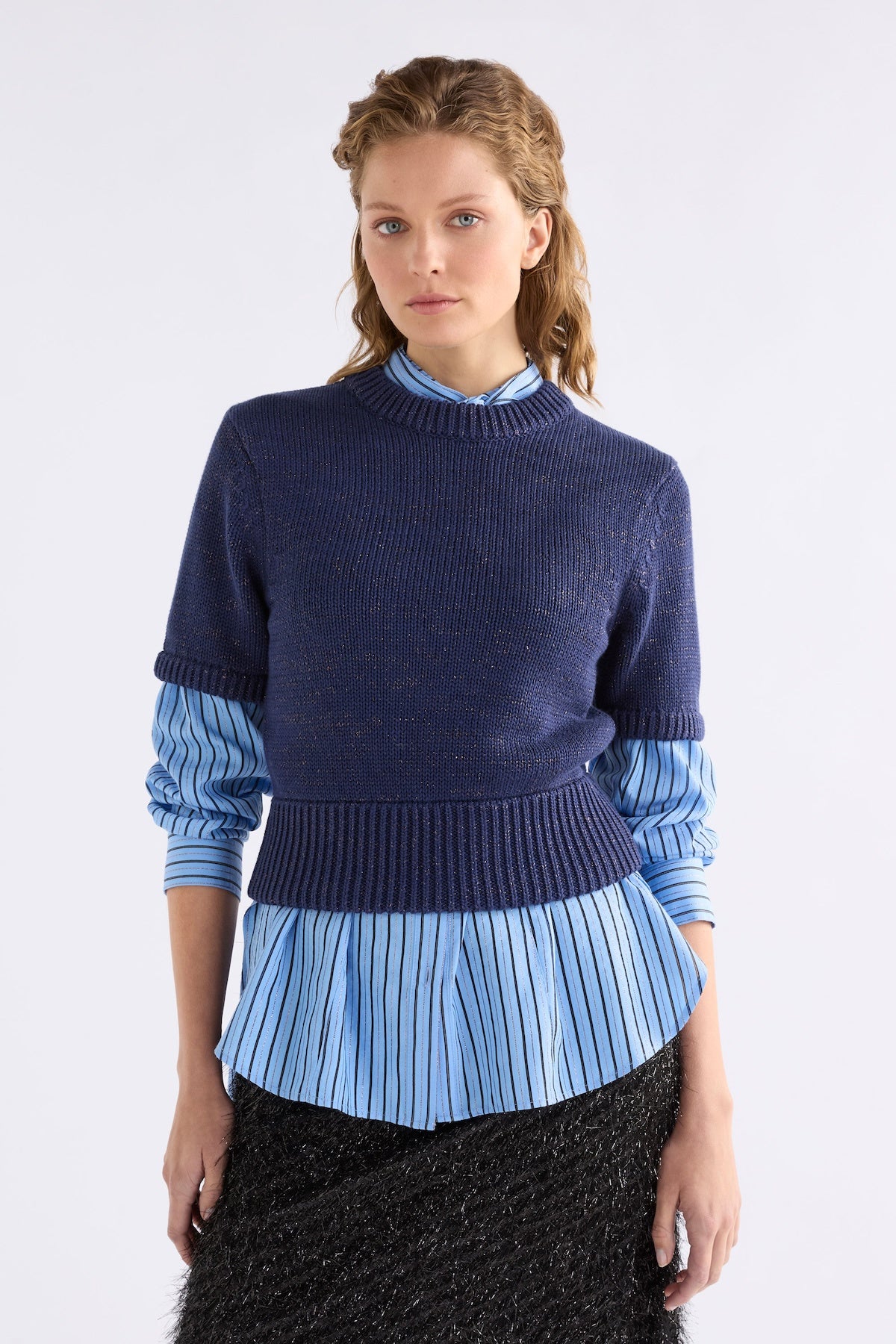 Elk Luft Lurex Knit Top - Navy/Copper