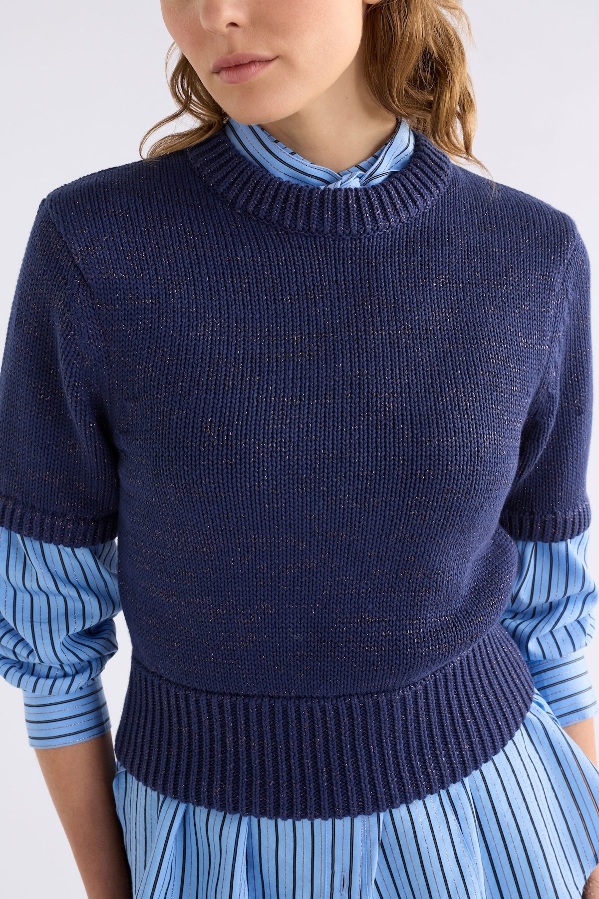 Elk Luft Lurex Knit Top - Navy/Copper