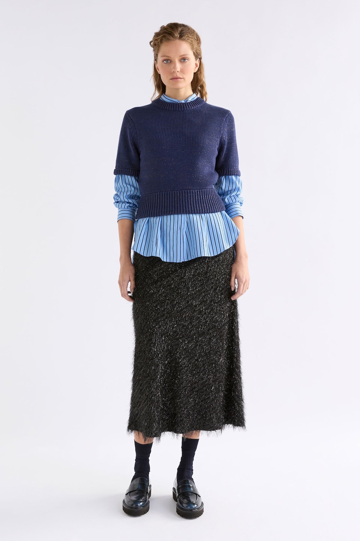 Elk Luft Lurex Knit Top - Navy/Copper