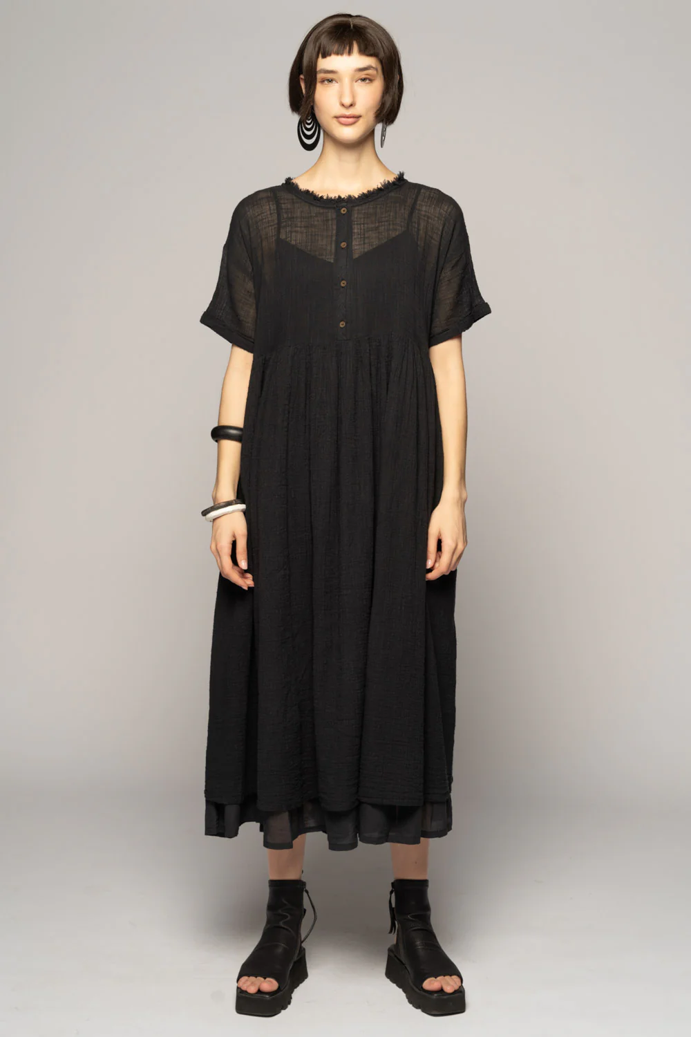 Dogstar Wattle Gather Dress - Plain Black