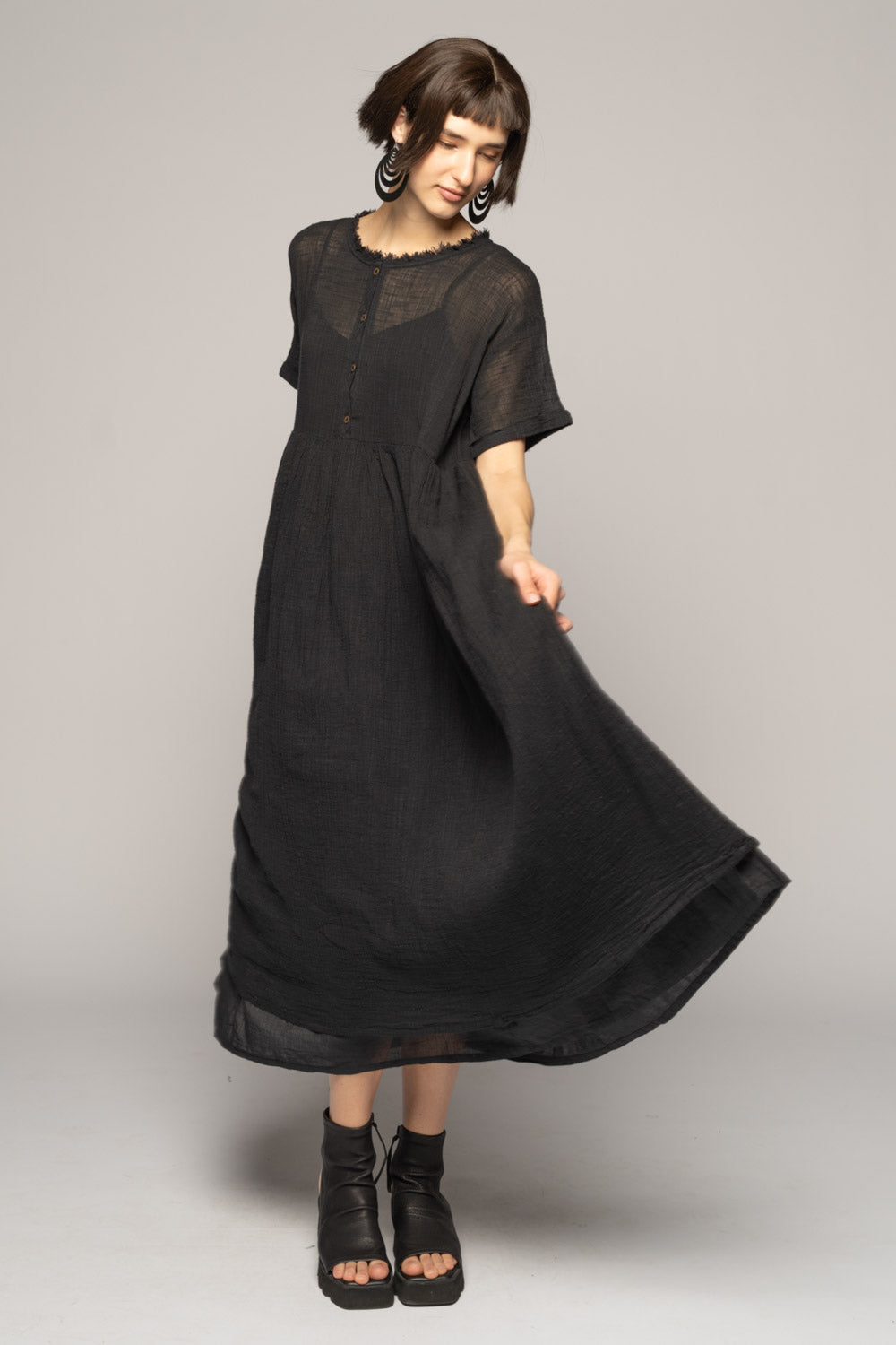 Dogstar Wattle Gather Dress - Plain Black