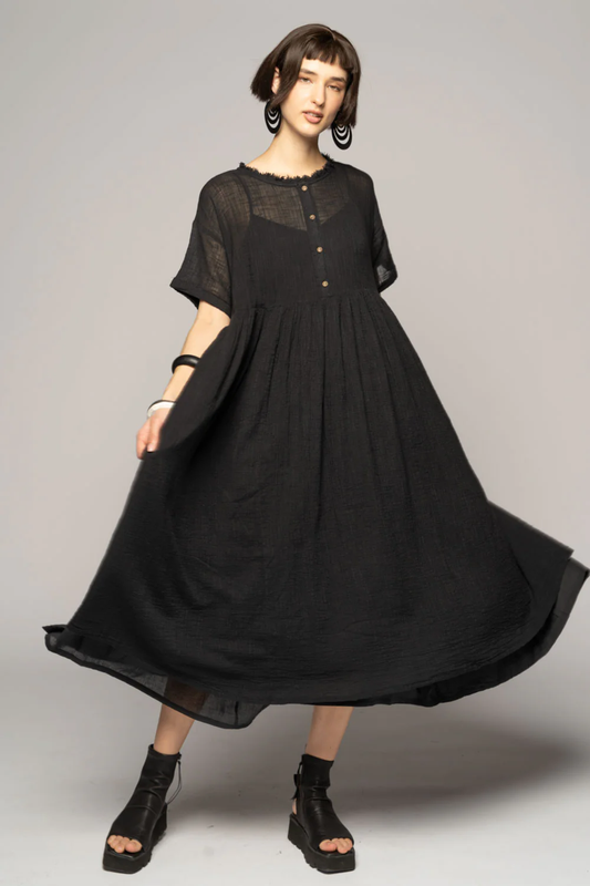 Dogstar Wattle Gather Dress - Plain Black