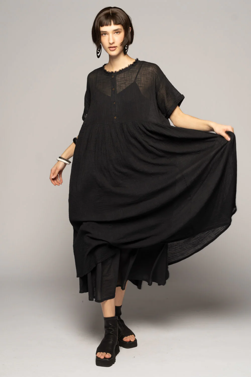 Dogstar Wattle Gather Dress - Plain Black