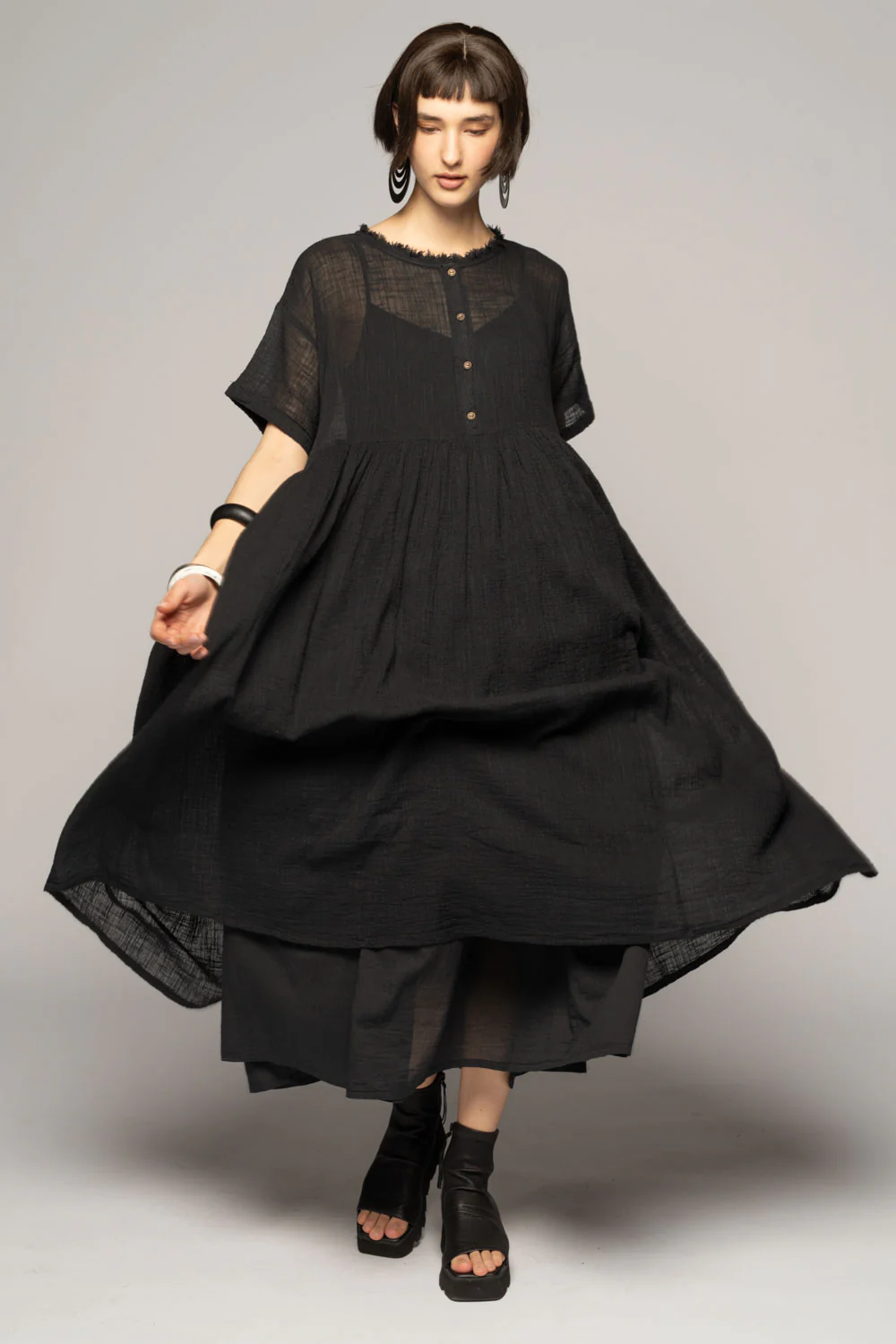 Dogstar Wattle Gather Dress - Plain Black