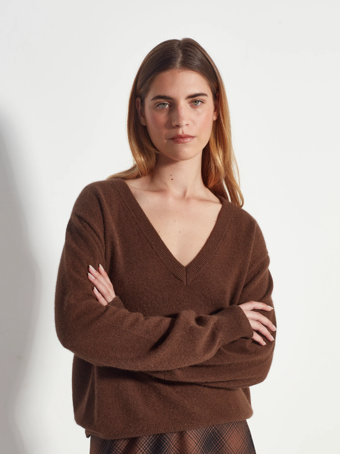 Juliette Hogan Dylan V-Neck Perino Knit - Russet