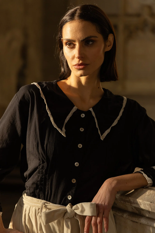 Meg By Design Wednesday Shirt  Cotton & Lace  - Black